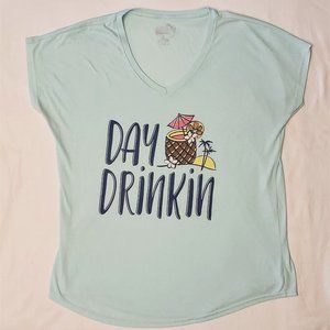 Women's "Day Drinkin" Blue "V" Neck T-shirt. Size XL.